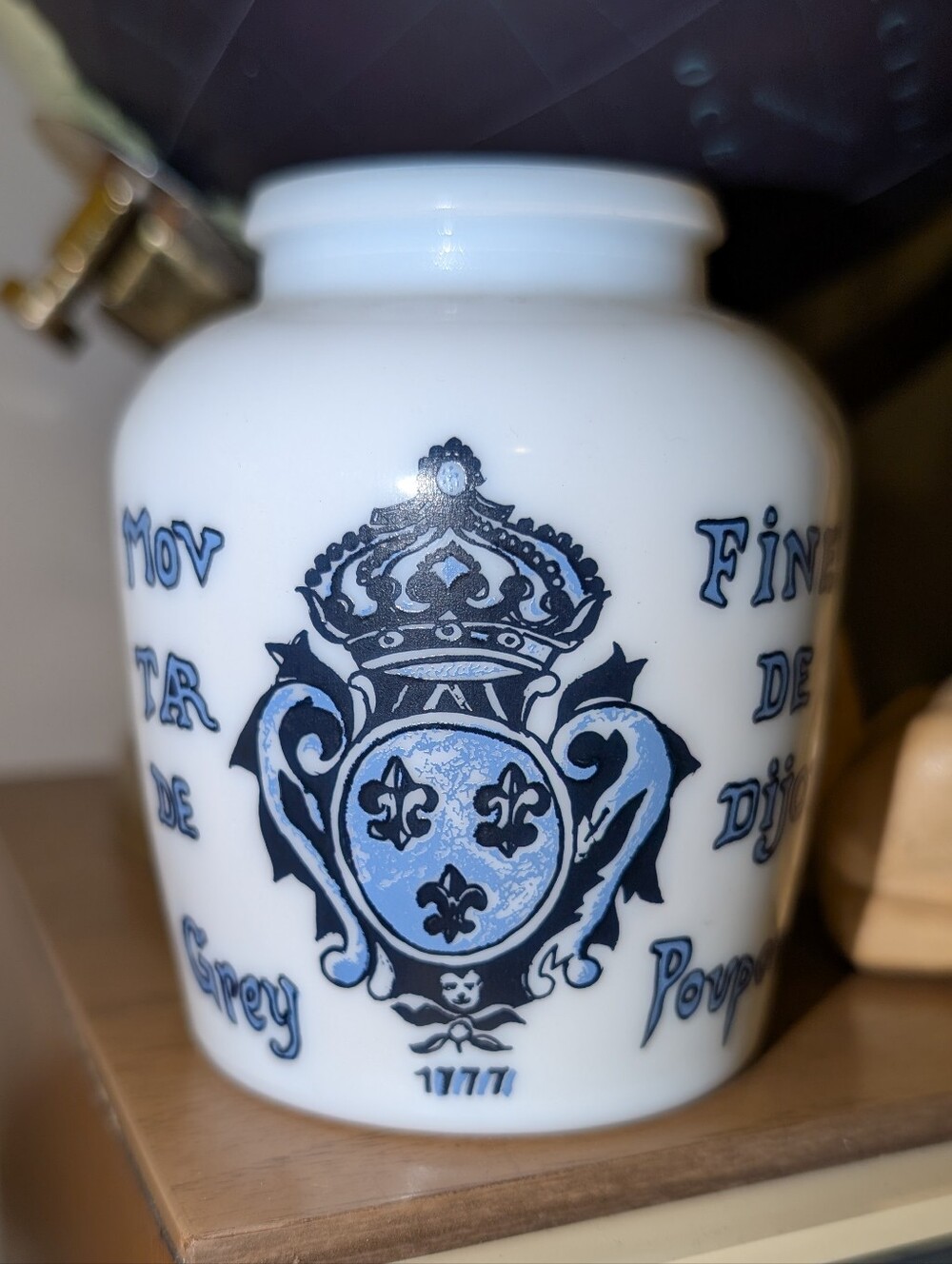 Vintage Grey Poupon Dijon Mustard Jar Digoin Sarreguemines Earthenware White Blu
